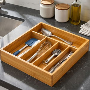 Organisateur de tiroir pour ustensiles de cuisine en bambou avec plateau extensible, type sur pied - Product Image 3