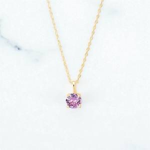 Wholesale CZ Gemstone Anti-Tarnish Necklace Faceted Claw Setting Pink Quartz Gold Rhodium Plated Main <b>Stone</b> for Gift Occasions - Product Image 1