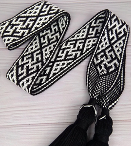 Ceinture en coton tissé à la main de style slave, noir et blanc, motif de fougère, accessoire de costume ethnique - Product Image 6