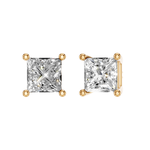 Pendientes de tuerca de diamante cultivado en laboratorio de corte princesa de oro sólido de 14 quilates para mujer de estilo clásico, joyería solitaria de cuatro puntas - Product Image 2