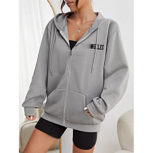 Sweat-shirts à capuche en molleton de coton de haute qualité, lourds, à fermeture éclair, avec cordon de serrage, imprimés de lettres, grande taille pour femmes - Product Image 3