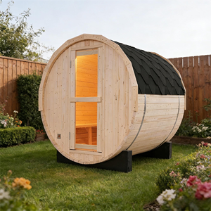 Sauna en bois de pin blanc pour usage extérieur, 4 personnes, chauffage 6 kW et carreaux imperméables - Product Image 2
