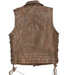 Gilet en cuir marron vintage unisexe, personnalisable, respirant, col en V, vêtements d'extérieur sans manches, tissu polyester original, fermeture éclair, hiver - Product Image 2