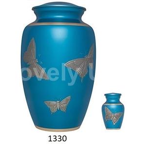 แกะสลักสามผีเสื้ออลูมิเนียมสีฟ้าเผาศพอนุสรณ์งานศพเถ้ามนุษย์ Urns ฟรีถุงกํามะหยี่ - Product Image 1