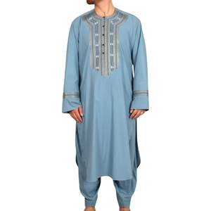 Traje Tradicional Afgano Azul Cielo para Hombre, Conjunto Perahan Tunban con Bordado Ligero, Ropa Cultural Islámica, Shalwar Kameez para Caballeros - Product Image 1