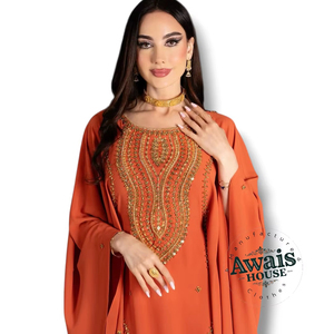 Vestido de Noche Largo hasta el Suelo, Estilo Musulmán, Modesto, Sencillo, de Gasa, con Cuentas, Cristales, Lentejuelas, Bordado de Lujo, Color Sólido, Corte en A - Product Image 1