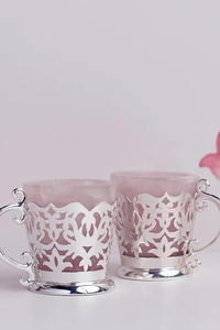 Ensemble de tasses à thé en laiton argenté et quartz rose de vente chaude - Product Image 3