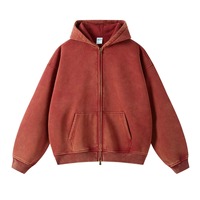 Vintage asit yıkama boy fermuarlı kapüşonlu kıyafet ağır sıkıntılı kapüşonlu Sweatshirt erkekler için sonbahar kış