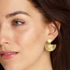 Brass Gold Plated Drop Hoop Stud <b>Earrings</b> with <b>Opal</b> for Wedding - Product Image 1
