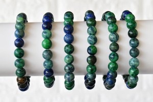 High Quality Azurite Malachite 8mm Round <b>Beaded</b> <b>Bracelet</b> Lovers Pattern Classic Style for Meditation Tibetan Buddhism Occasions - Product Image 4