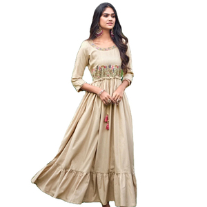 Vestido elegante de trabajo de bordado de tejido de algodón de diseñador por Fab Zone - Product Image 1