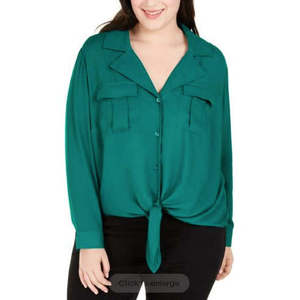 INC International Concepts Camicetta casual da donna con laccetti sul davanti in verde taglia 2X realizzata in tessuto chiffon - Product Image 1