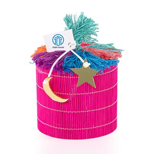 ตะกร้าของขวัญไม้ไผ่พร้อมฝาปิดและพู่ตกแต่งทำด้วยมือกล่องของขวัญทรงกลมเป็นมิตรกับสิ่งแวดล้อมเหมาะสำหรับเป็นของขวัญของหวานหรือของตกแต่ง - Product Image 5