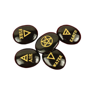 Ensemble de guérison à cinq éléments en jaspe noir Ensemble de symboles Usui Reiki gravés en cristal de guérison en gros - Product Image 1