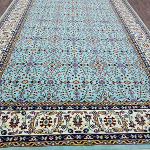 Alfombra con nudo hecha a mano, alfombra persa con nudo turco azul cielo, alfombra Oushak de Color, alfombra completa, alfombra bordada de 8x10 pies - Product Image 1