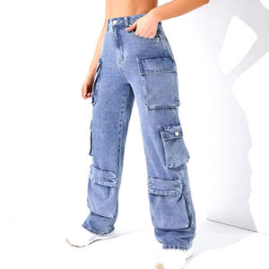 Jean pour femme à jambe large en toile d'hiver, devant plat, respirant, évacuant l'humidité, séchage rapide, taille élastique, 6 poches, coupe régulière, taille haute - Product Image 2