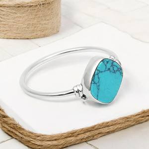 925พลอยเทอร์ควอยส์ธรรมชาติรูปทรงเบาะเงินแท้แหวนที่ดีงามออกแบบตามคำสั่งซื้อเครื่องประดับขายส่ง - Product Image 3