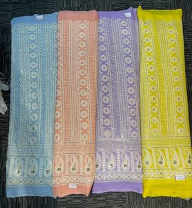 Fournisseur direct d'usine, tissu en viscose georgette, broderie Lucknowi, prix de gros pour robes de mariée pour femmes, fabriqué en coton - Product Image 4