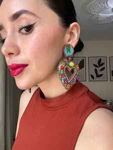 Boho <b>bead</b> earrings with turquoise design andy cascading <b>fringe</b>, unique jewelry gift - Product Image 3