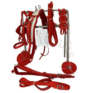 Juego de arnés de conducción de caballos de nailon rojo y blanco totalmente acolchado de primera calidad con accesorios niquelados para juego de arnés de carruajes tirados por caballos - Product Image 5