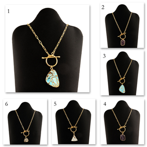 สร้อยคอแฟชั่นมีกระดุมแบบจี้อเมทิสต์,ทำจากอัญมณีธรรมชาติเคลือบทอง - Product Image 2