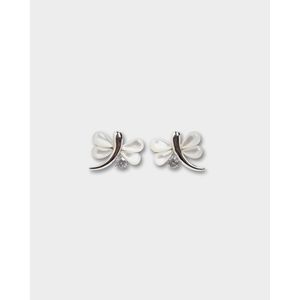 Pendientes Pequeños con Forma de Libélula - Latón Chapado en Rodio y Oro con Detalles de Circonita y Diamantes - Product Image 3