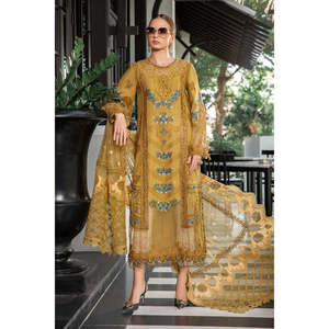 Tela de Chifón de Lujo para Vestidos Formales, Diseño Maria B. Eid Edition-EL-23-06-Mustard, Estilo Formal para la Temporada de Verano-TC-604 - Product Image 4