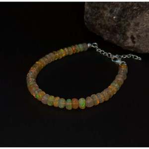 Ethiopian <b>Opal</b> Beaded <b>Bracelet</b> Gold Plating for Wedding Anniversary Party Gift Featuring Number Shape Pearl Diamond Main Stones - Product Image 4