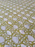Nappe en coton faite main personnalisable Balajee TC-11 vert olive à motifs floraux, impression indienne au bloc, pour décoration de mariage style ferme