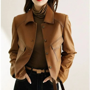 Nouvelle veste en cuir pour femmes 2025, cuir court pour femmes, mode automne - Product Image 1