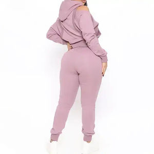 Vente en gros de vêtements pour femmes en polaire épaisse personnalisée Ensembles de jogging à capuche pour pantalon de survêtement Ensemble uni 2 pièces - Product Image 4