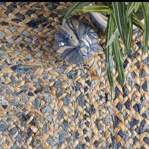 Chất Lượng Cao Tự Nhiên Đay Denim Mix Mộc Mạc Nhìn Hình Bầu Dục Khu Vực Thảm Tùy Chỉnh Kích Thước Phòng Khách Sàn <span class=keywords><strong>Mat</strong></span> Với Mô Hình Trừu Tượng - Product Image 5