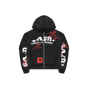 ชุดจ็อกเกอร์ผู้ชายแบบหลวมประดับเพชรเทียม 2 ชิ้น สไตล์สตรีทแวร์ ชุดวอร์มซิปพร้อมลายพิมพ์เพชรเทียมสำหรับฤดูหนาว - Product Image 2