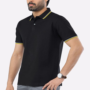 Chemise polo pour homme décontractée à manches courtes, logo sur le devant, couleur unie, coupe régulière, respirante, tissu jersey 100% coton, détail de bordure - Product Image 5
