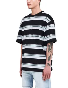 High Quality Custom Round Neck Oversized Embossed T shirts Rainbow Striped t shirt