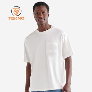 240gsm 100% Coton T Shirt Hommes Poids Lourd Surdimensionné Col Côtelé Épais O-Neck Respirant Léger Bambou Logo-Imprimé Tricoté - Product Image 1