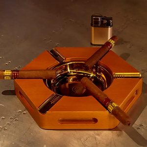 Cendrier à cigares moderne avec 6 fentes cendrier rond classique en bois brun cendrier à cigares cadeau à cigares intérieur - Product Image 1