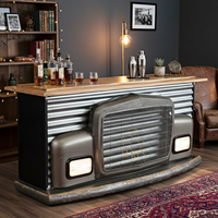 SUREN SPACE SS2975 Comptoir de bar de style industriel avec grille métallique et plateau en bois massif pour salon