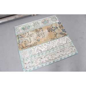 Tapis vintage 2,6x2,6 pieds, bleu brun camouflage, tapis turc en laine - Product Image 4