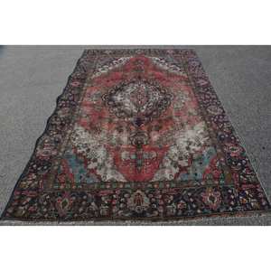 พรมขนสัตว์แนววินเทจแบบตะวันออก6x9ft ลวดลายปะต่อสีแดงและสีฟ้ามีแผ่นรองยางสำหรับทางเข้าหรือห้องโถงสไตล์ kilim - Product Image 1