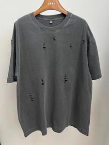 2025 Nueva camiseta Vintage Feng Shui Wash to Do Old Chest Cut Design Sense of Fashion suelta 100 hombres y mujeres camisa de manga corta - Product Image 5