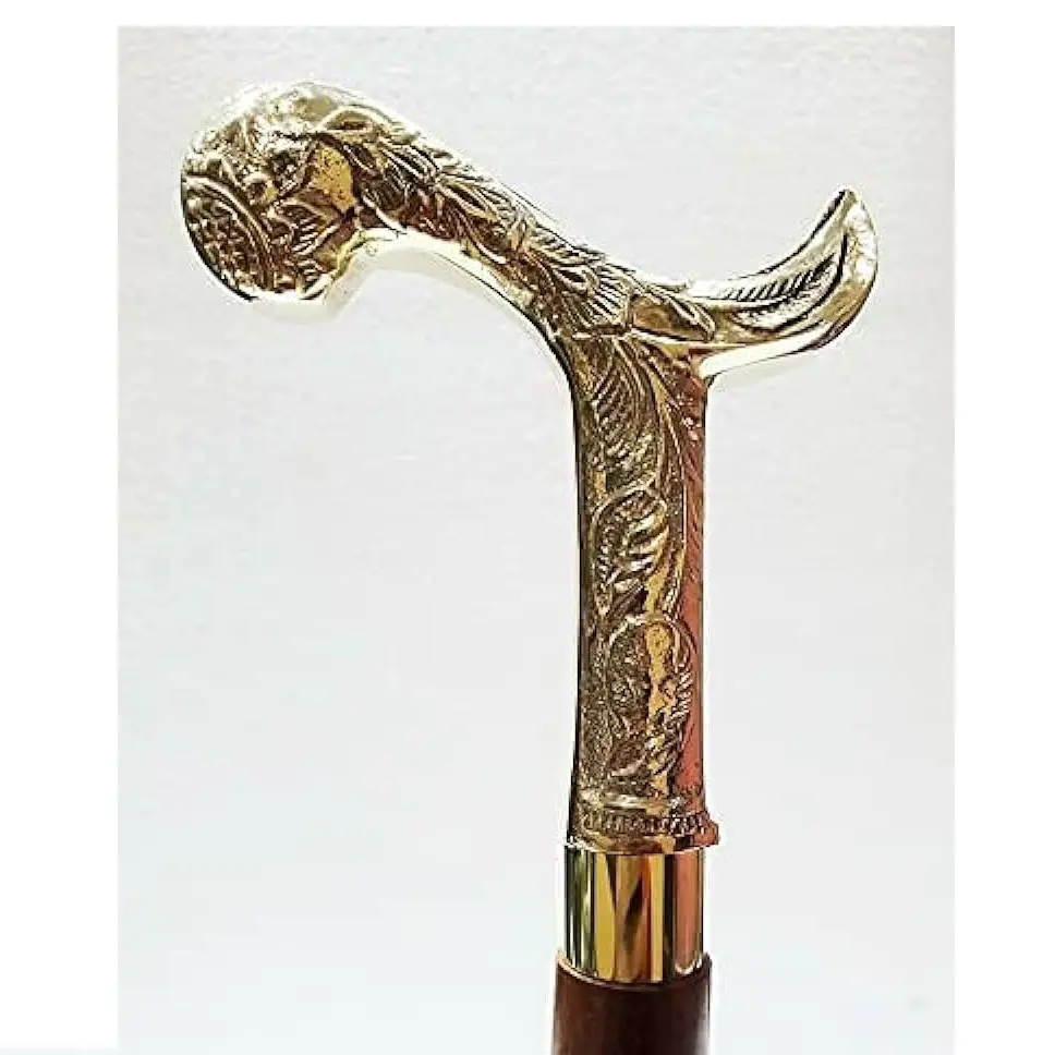 Victorian Royal Golden Brass Handle Walking Stick For Both Men and Women With Brass And Aluminium Handles At The Top Wholesale