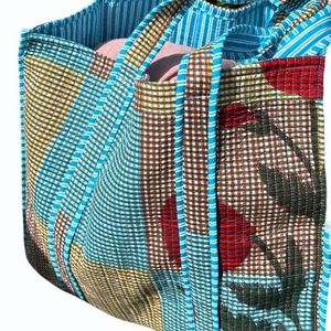 Hand Block Printed Cotton Quilted Shopping Tote <b>Bag</b> Recyclable Washable Lightweight Beach <b>Bag</b> <b>Long</b> Flower Medium Daily Food - Product Image 4