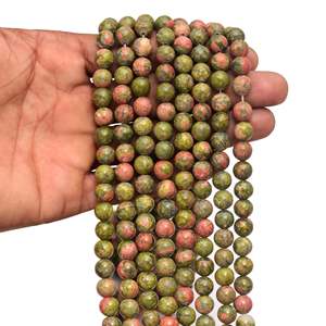 Kamal Gems Natural Unakite Gemstone <b>Beads</b> Strand 15 Inch Polished Rondelle Faceted Cut Cat's Eye with GIA Certificate 8mm Height - Product Image 3