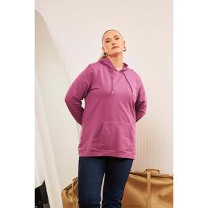 Sweat-shirt à capuche grande taille en prune - Product Image 2