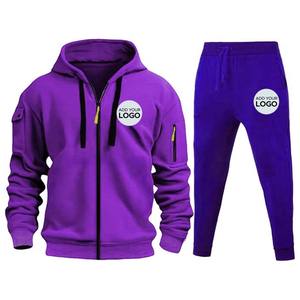 ชุดวอร์ม2ชิ้นสำหรับผู้ชายมีฮู้ดบุขนแกะแนวยุทธวิธีแบบลำลองมีซิปแบบสวมหัวและกางเกงวิ่งจ็อกเกอร์ - Product Image 1