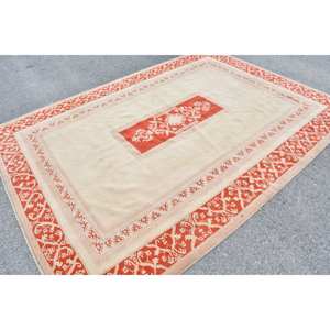 Tapis turc vintage classique Orange Beige 6.8 X 9.3ft Patchwork fait à la main Rectangle laine Polyester Latex support pour Teen Living - Product Image 2