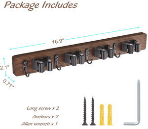 Soporte para escoba individual montado en la pared, organizador de fregona de <span class=keywords><strong>madera</strong></span> rústica, 4 ganchos, estante de almacenamiento duradero, <span class=keywords><strong>armario</strong></span> de garaje, lavandería, herramienta de cocina - Product Image 3