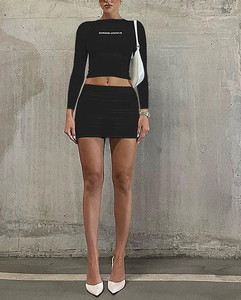 OEM Custom logo Spring Factory Fashion Long Sleeve Tights <b>Set</b> for Women Short <b>Sexy</b> Custom Skirt <b>Sets</b> for Women Two Pieces - Product Image 4