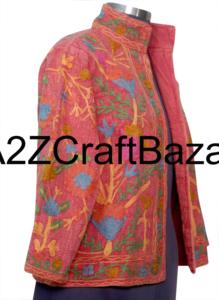 Handmade Womens Cotton Knitted Suzani Bomber Jacket Ruffles Vintage Embroidery Breathable Eco-Friendly Winter Bohemian Ethnic - Product Image 4